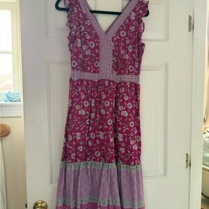 LOFT | Dresses | Loft Border Ruffle Midi Pocket Dress Vneck